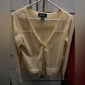 Light yellow tie front long sleeve sweater in small by Denim Co cotton blend